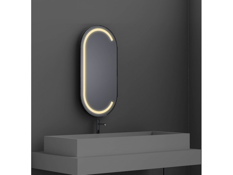 Miroir LED APOLO avec bord en finition noir mat - 100x70x11cm