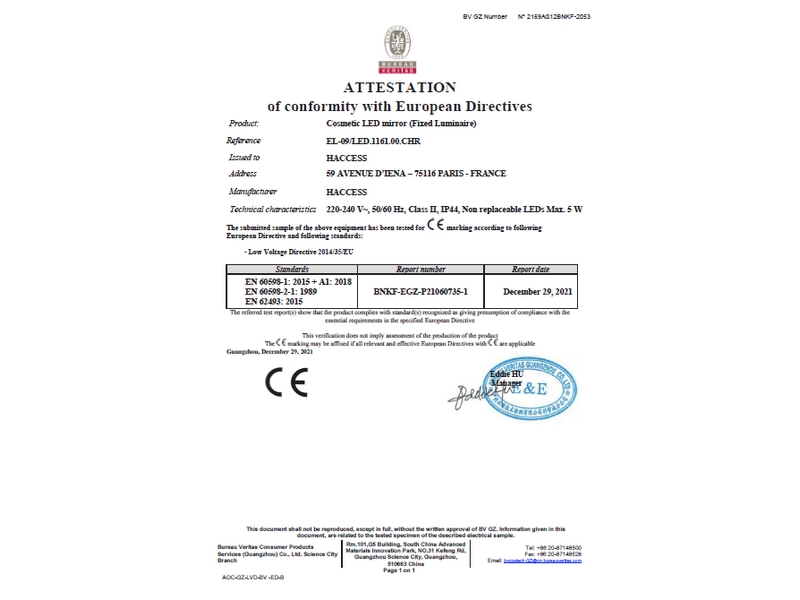 LED.1161.00.CHR – Attestation BV LED.1161.00.CHR – Attestation BV